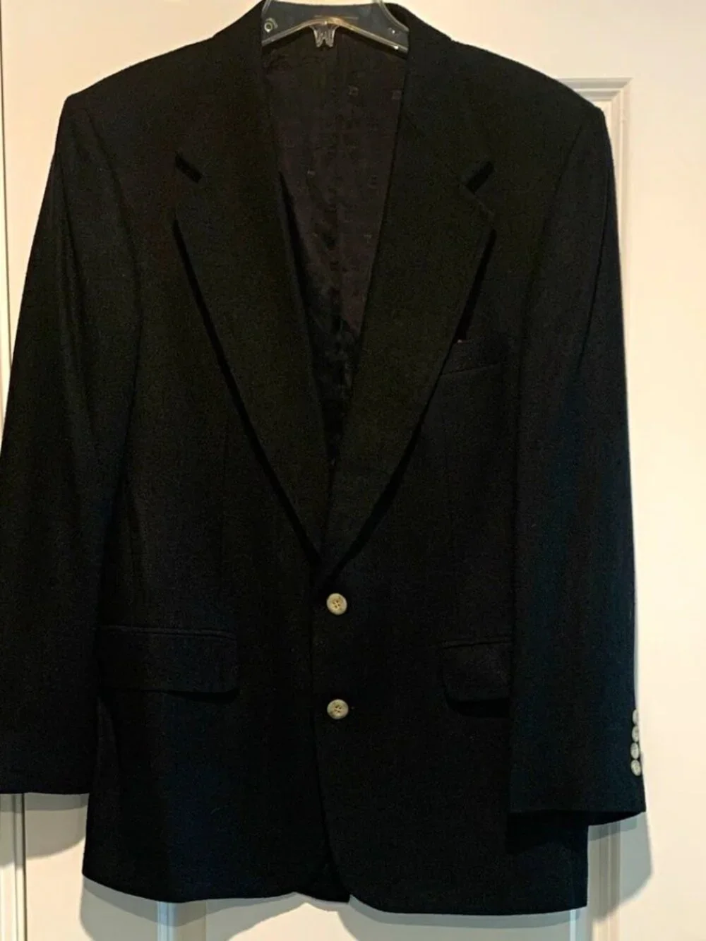 Robert Stock Black Herringbone Blazer 40R Single-Breasted 2-Button Notch